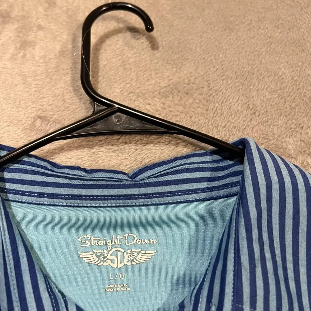 Straight Down Polo Shirt Mens Large Striped Embroidered Palmilla Golf Stretch